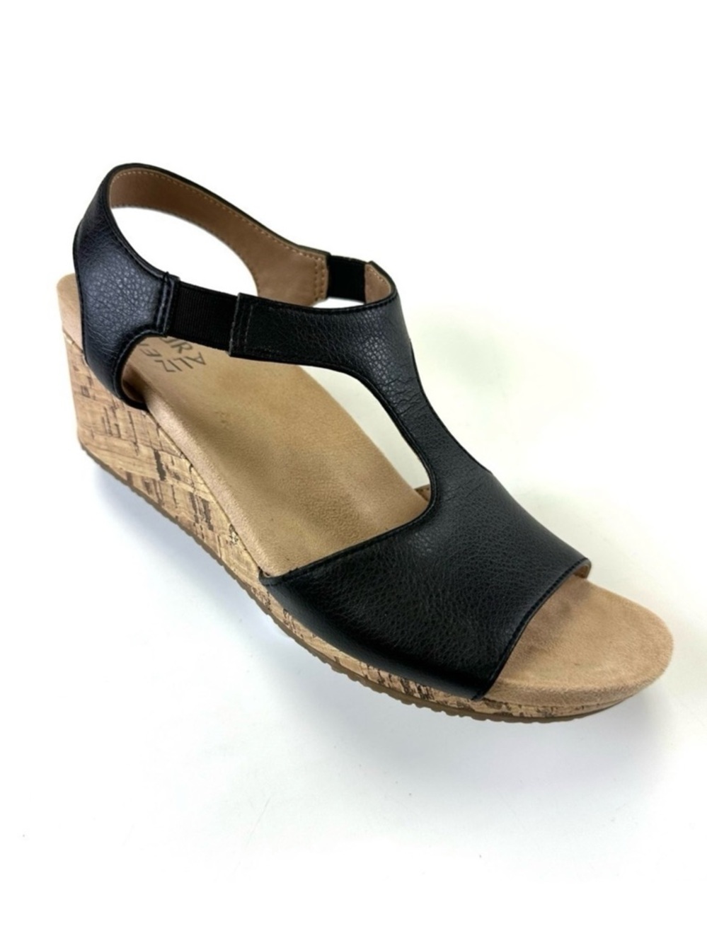 Naturalizer black Minx cork low wedge sandals Size 6M Comfort Minimalist casual